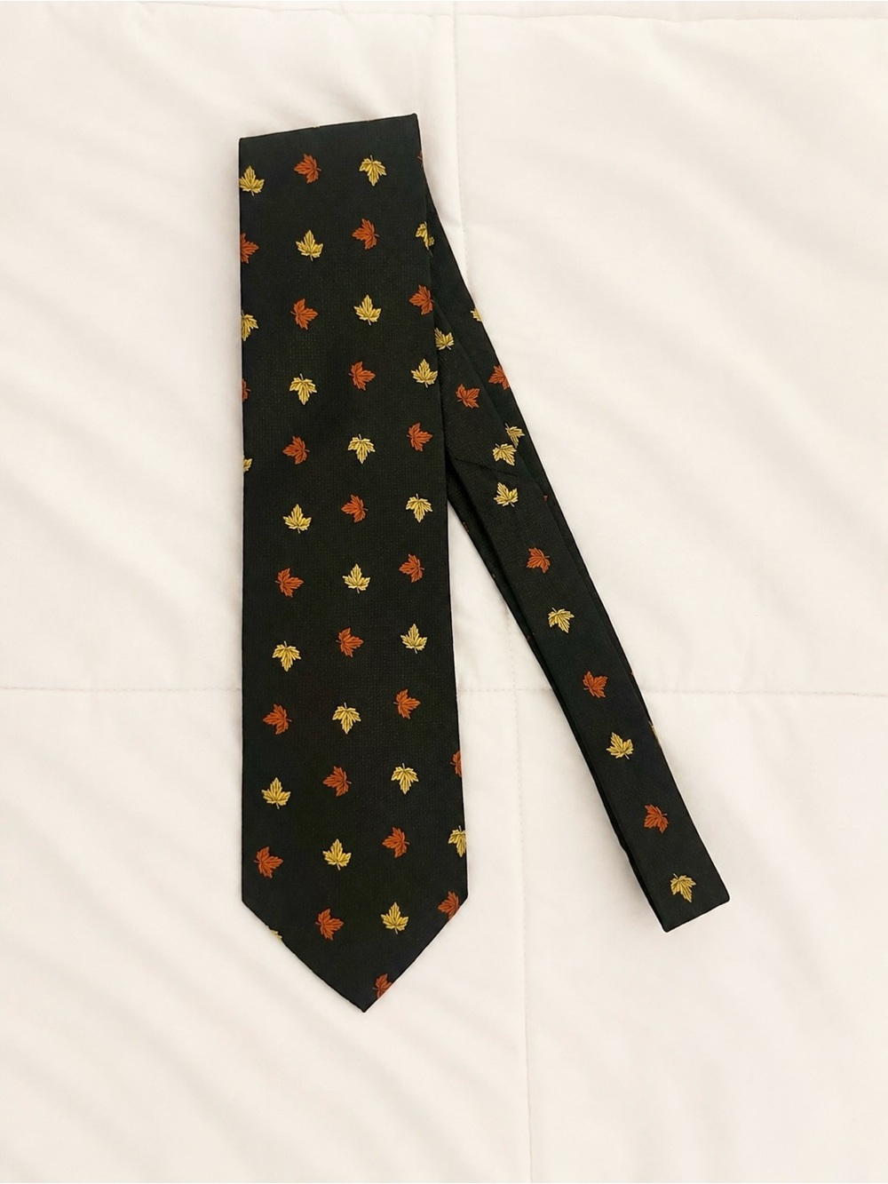 GAP Vintage Black Tie with Gold and Orange Leaf Motif